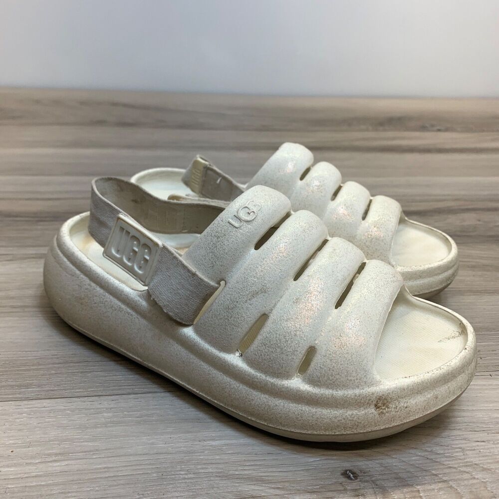 UGG Sport Yeah Bright White Kids Girls Sandal Slingback Size 3 Youth